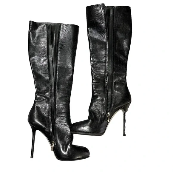 Sergio Rossi Leather Knee High Boots Stiletto Heel Black Size 40.5 Women’s 9.5 - Picture 2 of 9